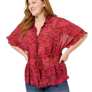 Torrid Chiffon Dolman Button Up Short Sleeve NWT